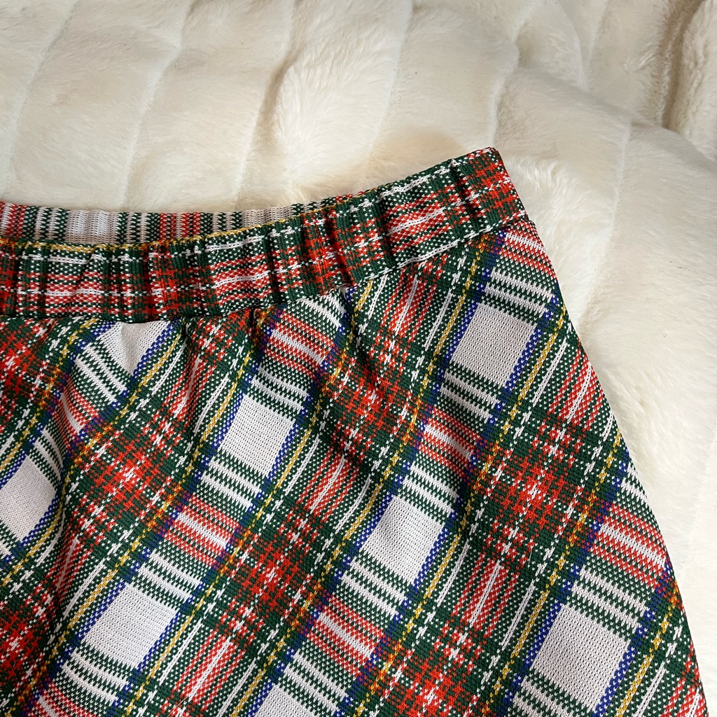Vtg Cos Cob Preppy 25/26 Xmas Holiday Red White Plaid High Waist Pull On Skirt